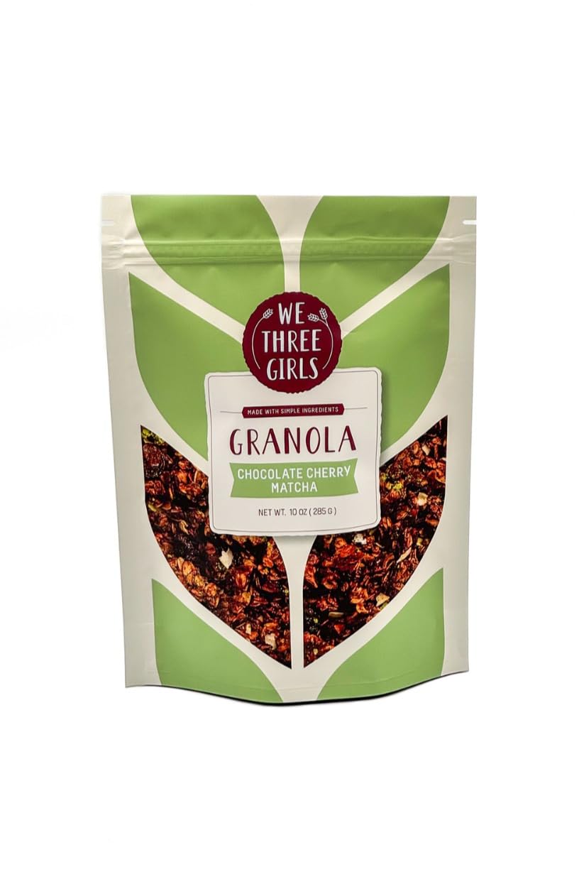 We Three Girls Granola - Chocolate Cherry Matcha (10 Ounce) | Small Batch Vegan Granola | All Natural Gluten Free Snack | Made in USA |