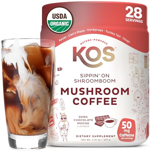 KOS Mushroom Coffee - USDA Certified Organic - Dark Chocolate Mocha Flavor - Mushroom Coffee Latte Powder with Reishi, Cordyceps, Lion's Mane, Chaga