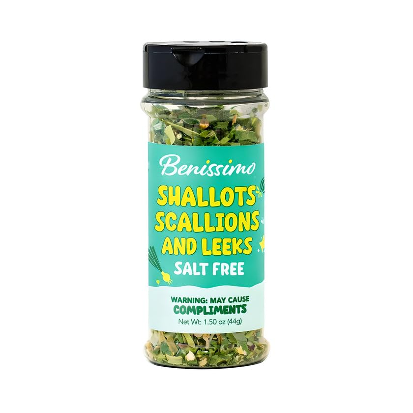 Benissimo Shallots, Scallions & Leeks Seasoning Salt Free, Vegetable & Herb Blend for Soups, Stews, Casseroles & Vegetables with Pet Shaker | 8.5