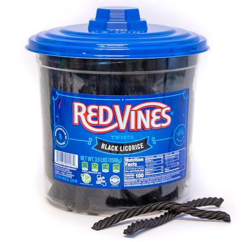 Red Vines Twists, Black Licorice Flavor, 3.5LB Bulk Tub, Old Fashioned Soft & Chewy Candy