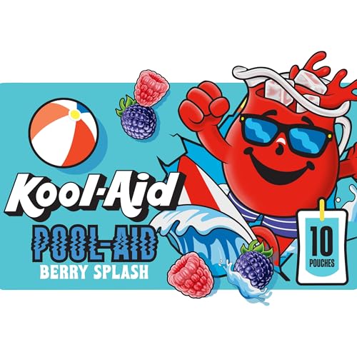 Kool-Aid Pool-Aid Drink, 10 Pouches, for School Lunches and On-the-Go Hydration, Berry Splash Artificially Flavored, Excellent Source of Vitamin C, 6