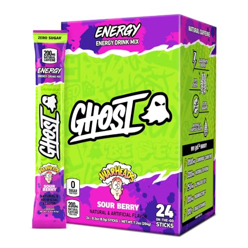 GHOST Sugar-Free Energy Drink Packets, Warheads Sour Berry, 24 To Go Sticks