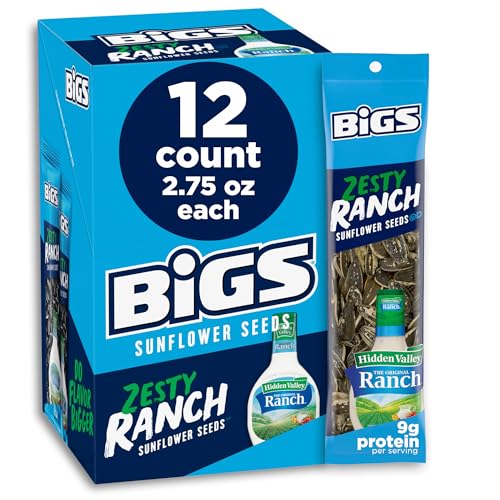 BIGS Sunflower Seeds, Hidden Valley Zesty Ranch Flavor, 2.75 oz. (Pack of 12)