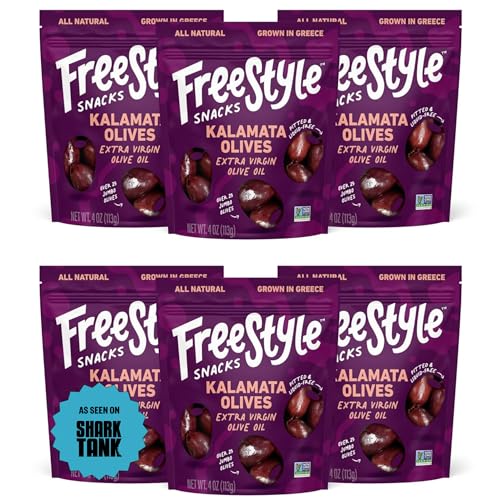Freestyle Snacks, Olive Snack Packs - As Seen on Shark Tank - Fresh Pitted Kalamata Olives, Marinated in Extra Virgin Olive Oil, Salty Snack, Grown in