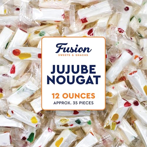 Jujube Nougat Candy - 12 Ounces (Approx. 35 Pieces) - Soft Chewy Fruit Jelly Pieces, Individually Wrapped, Classic Old Fashioned Treat, Easter Egg