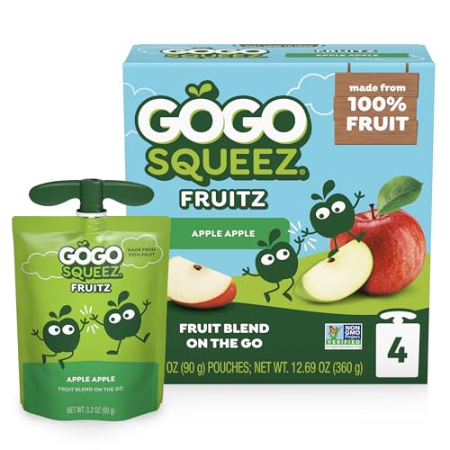 GoGo squeeZ Applesauce and Fruit Puree, Apple Apple, 3.2 oz (Pack of 4), Unsweetened Fruit Snacks for Kids, Gluten Free, Nut Free and Dairy Free