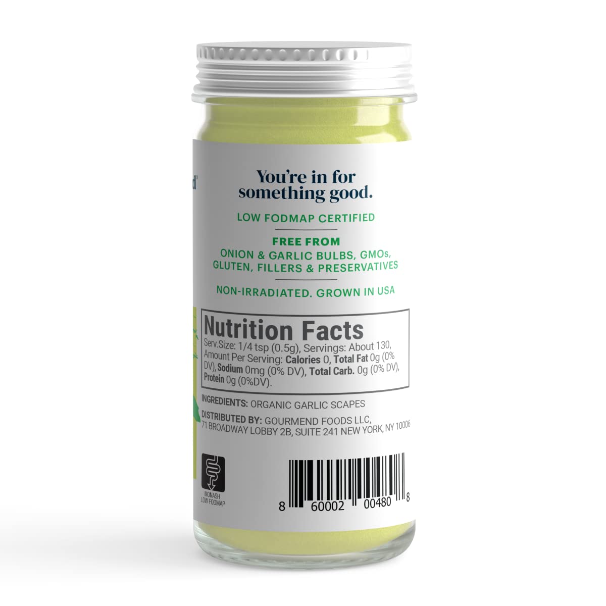 Gourmend Foods Organic Garlic Scape Powder - Certified Low FODMAP, Filler Free, Gluten Free, 100% Natural, No Corn Starch, Maltodextrin, Flavors or