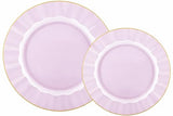 Lillian Tablesettings 32-Piece Pink Plastic Plates Set, 16×10" Dinner & 16×7" Salad Plates, Heavyweight Disposable Plates with Gold Rim, Elegant Petal