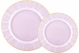 Lillian Tablesettings 32-Piece Pink Plastic Plates Set, 16×10" Dinner & 16×7" Salad Plates, Heavyweight Disposable Plates with Gold Rim, Elegant Petal