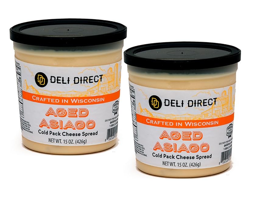 Aged Asiago Cheese Spread 15oz (2 Pack) - Refrigerated Creamy Asiago Cheese Dip, Wisconsin Cheese Spread for Crackers, Pretzels & Sandwiches, Bold