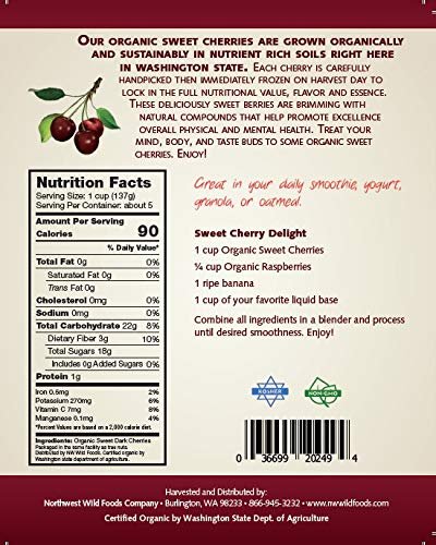 Fresh Frozen Organic Sweet Cherries by Northwest Wild Foods - for Smoothies, Pies, Jams, Syrups (9 Pounds)