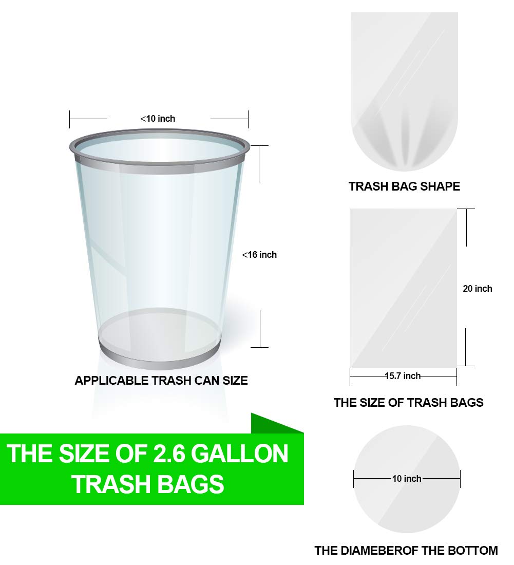 Small Clear Trash Bags - FORID 2.6 Gallon Garbage Bags Wastebasket Bin Liners 220 Count Plastic Trash Bags for Bathroom Bedroom Office Garbage Can
