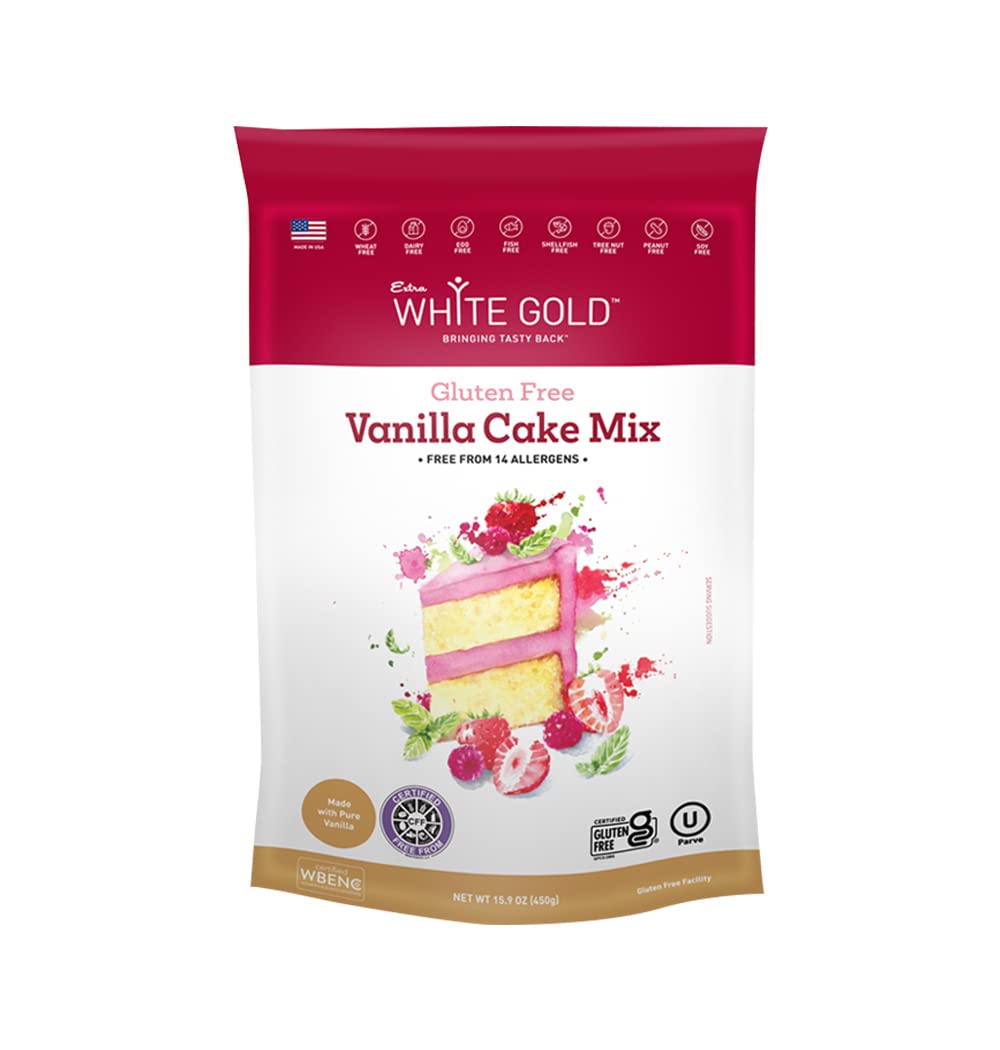 Extra White Gold Vanilla Cake Mix - For Baking Cakes Cupcakes Desserts - [Gluten Free] [Nut Free] [Free of the Top 14 Major Allergens] - 15.9 Ounces