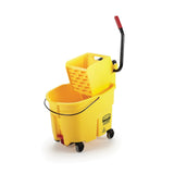 Rubbermaid Commercial 35Qt WaveBrake 2.0 Side-Press Mopping Bucket and Wringer with Foot Pedal Drain, Yellow, for Professional/Industrial/Business