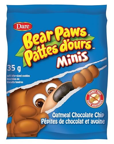 Dare Bear Paws Minis, Oatmeal Chocolate Chip Cookies - Peanut Free {Imported from Canada}