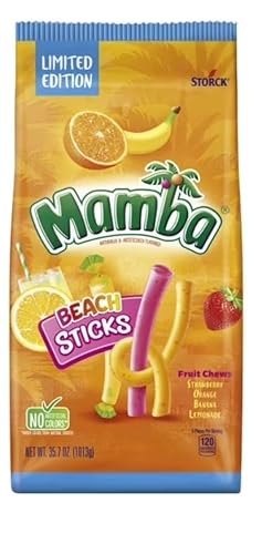 Mamba Beach Sticks by Storck | Limited Edition Fruit Chews | Strawberry Orange Banana Lemonade Flavor | No Artificial Colors | 35.7 oz
