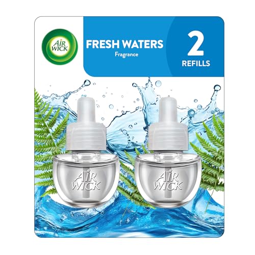 Air Wick plug in Scented Oil 2 Refills, Fresh Waters, (2x0.67oz), Essential Oils, Air Freshener (F002)