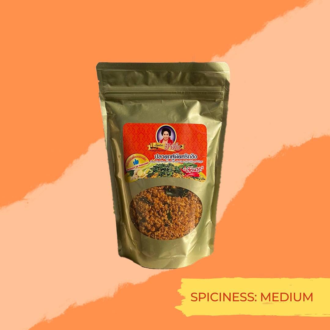 Made in Thailand - Thai Food Recommend - DEEP Fried MINCED Catfish STIR Fried with Chilli and Ginger Very Crispy Texture - Pla Dook Fu Pad Prik Khing