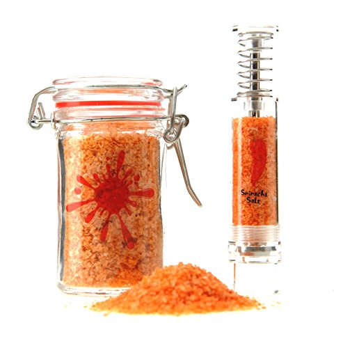 Sriracha, Grind Gourmet™ Sriracha Flavored Salt and Salt Grinder Gift Set, Jar of Sriracha Flake Salt and Salt Grinder, Reusable Pepper Grinder or