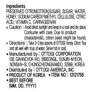 OTTOGI Honey Citron Tea 35oz, Delicious Natural Soothing Korean Tea, No Trans fat, Cholesterol Caffeine Free