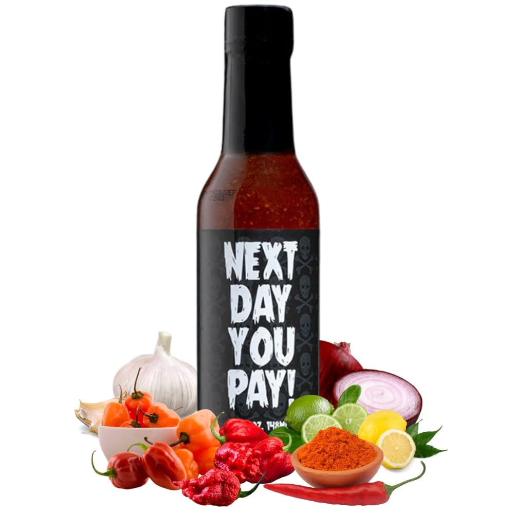 Hellfire Next Day You Pay! Hot Sauce, Made with Super Hot Peppers, Gourmet, Award-Winning Recipe, Vegan & Gluten Free, 5 oz