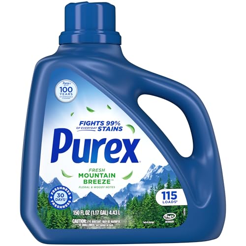 Purex Fresh Mountain Breeze Liquid Laundry Detergent, 150 fl oz, 115 loads.