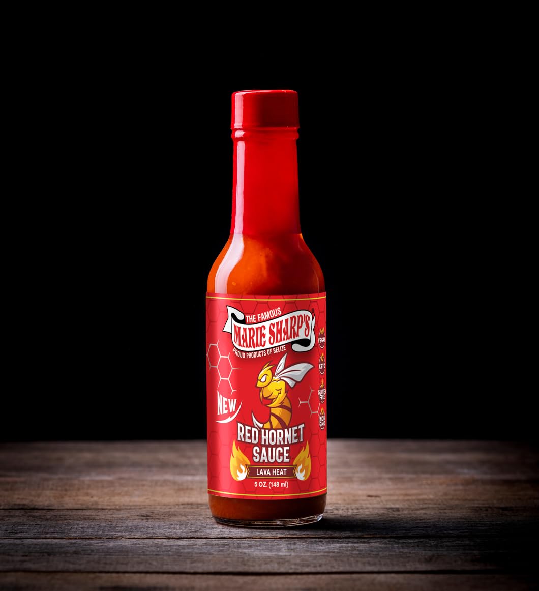 Marie Sharp’s Red Hornet Hot Sauce, 5 oz | Extra Hot Habanero & Trinidad Scorpion Pepper Blend | All Natural Belizean Sauce