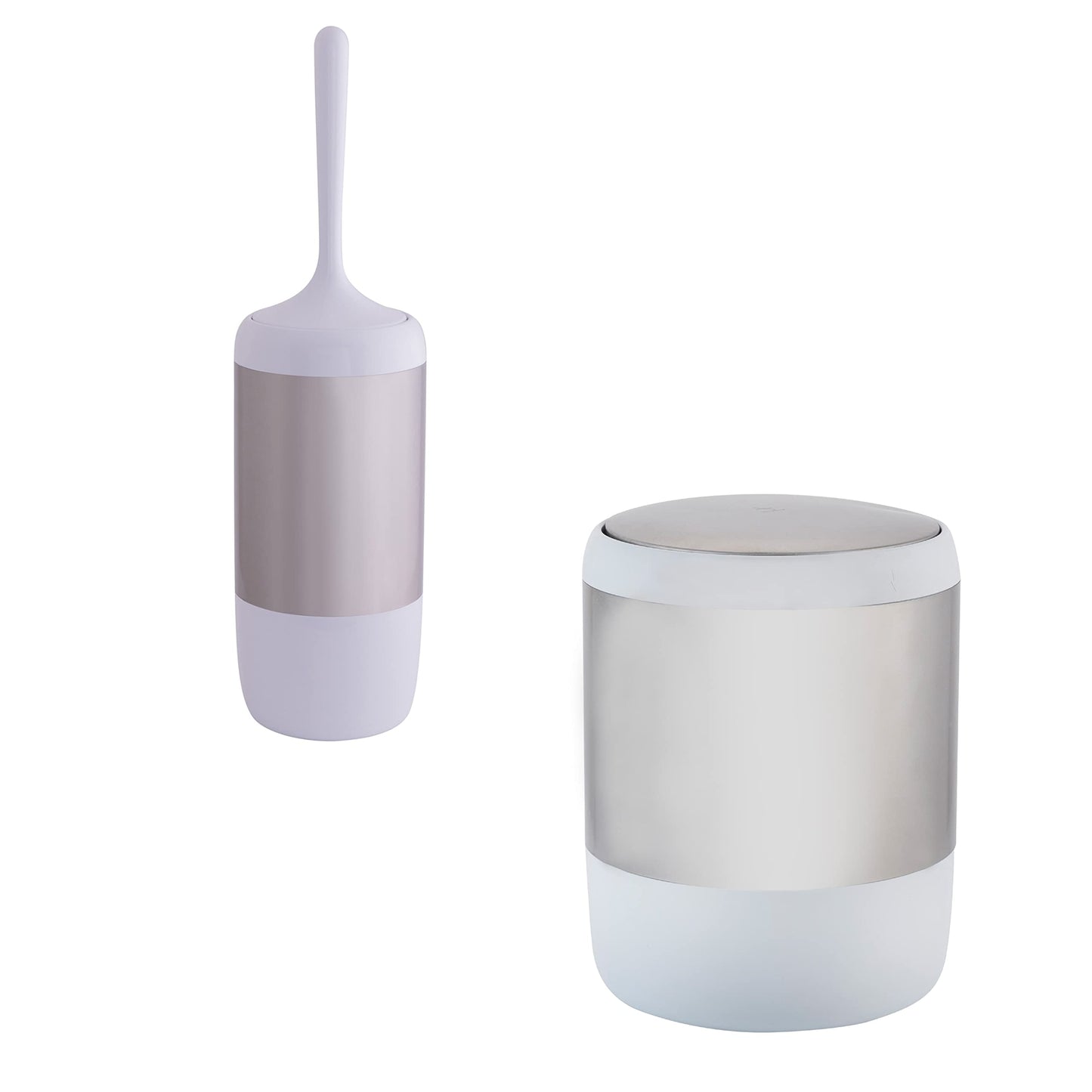 Bath Bliss Smooth Matte Stainless Waste Bin and Toilet Brush | Dimensions: 7.9" x 7.9" x 9.8"- Wastebasket | Dimensions: 4.7"x 4.7"x 16.5"- Toilet