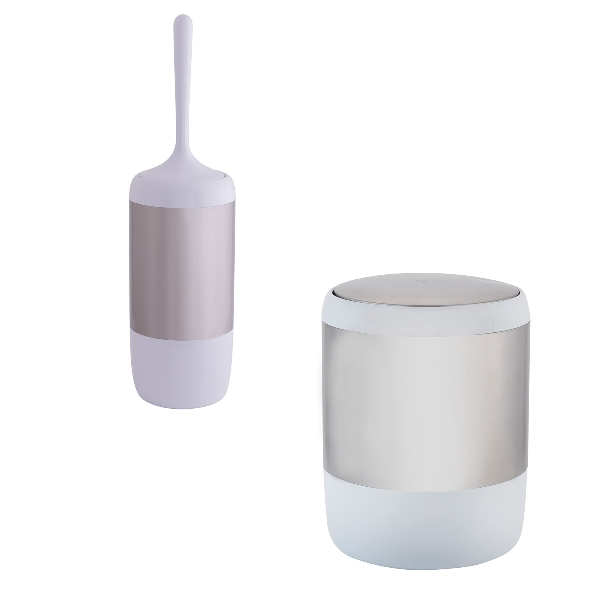 Bath Bliss Smooth Matte Stainless Waste Bin and Toilet Brush | Dimensions: 7.9" x 7.9" x 9.8"- Wastebasket | Dimensions: 4.7"x 4.7"x 16.5"- Toilet