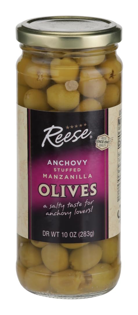 Reese Anchovy Stuffed Thrown Olives, 10-Ounces (Pack of 2)