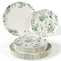 Trendables 80 Piece Plastic Disposable Plates Set For 40 Guests I 40 X 8 Inch Dessert Plates & 40 X 10 Inch Wedding Party Plates | Ivory & Green