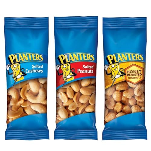 PLANTERS Variety Pack, Salted Cashews, Salted Peanuts & Honey Roasted Peanuts, On-the-Go Nut Snacks, Individually Packed Snacks, Mixed Nuts, Kosher