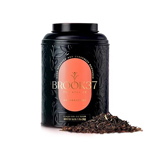 Brook37 Liquid Luxor - Premium Loose Leaf Black Tea | Smooth, Sweet Honey Notes | Floral Aroma | Caffeinated | 50g Decorative Tin | Plastic Neutral