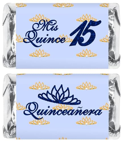 Mis Quince Miniature Candy Bar Wrapper, Quinceanera Mini Chocolate Bar Stickers for 15 Birthday Party, Table Top Event Decorations, (Set of 60) Candy