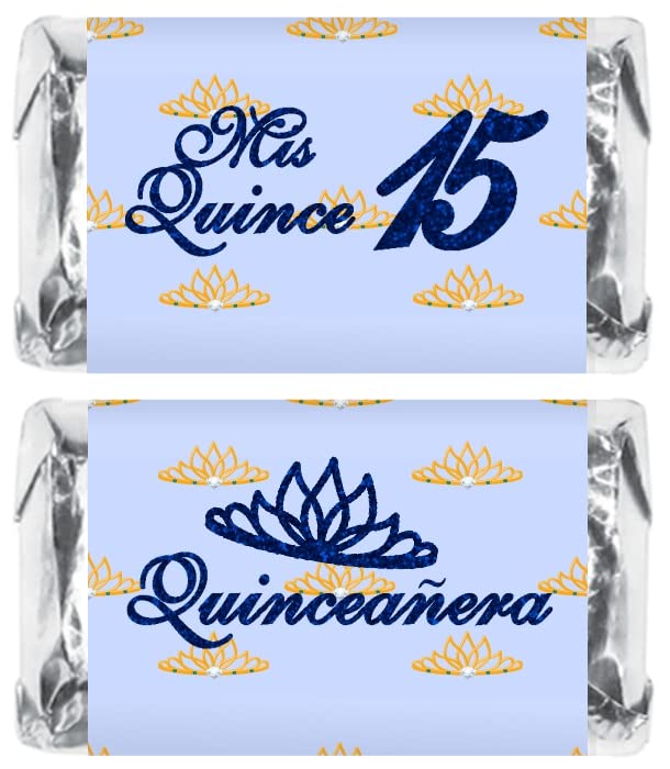 Mis Quince Miniature Candy Bar Wrapper, Quinceanera Mini Chocolate Bar Stickers for 15 Birthday Party, Table Top Event Decorations, (Set of 60) Candy
