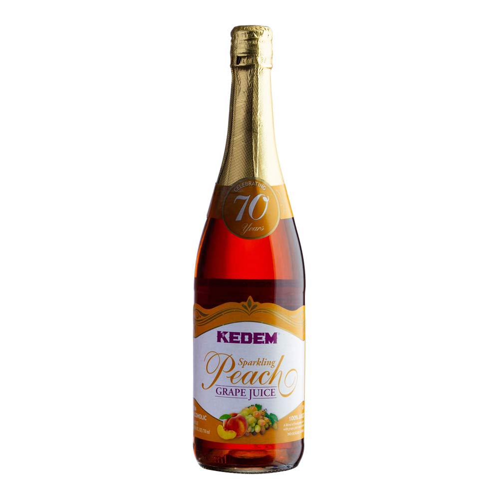 Kedem Sparkling Peach Flavored Grape Juice 25.4oz (2 Pack), No Added Sugar, Non Alcoholic, Kosher for Passover