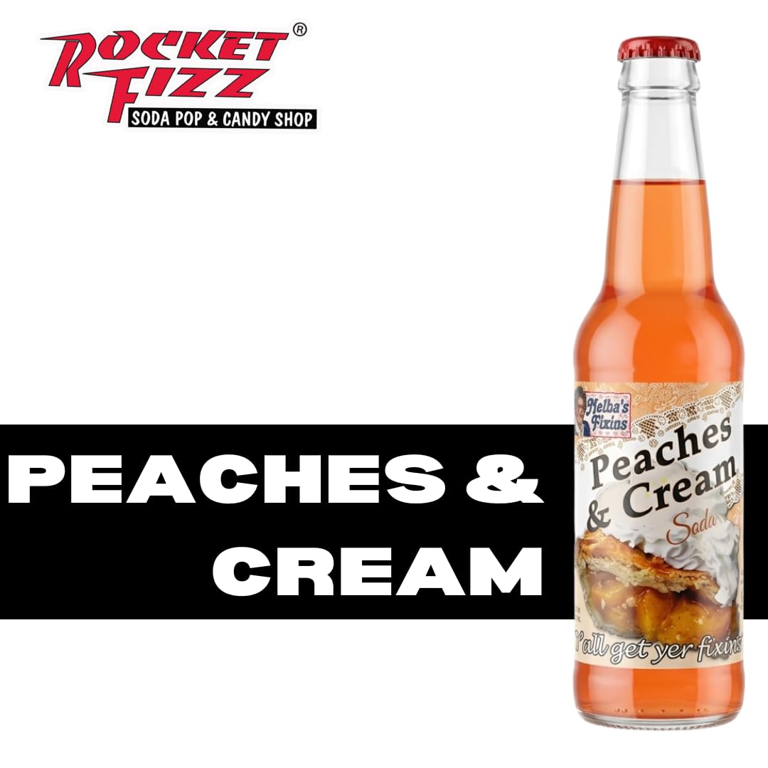 Rocket Fizz Melba's Fixins Peaches & Cream Soda Flavor | Cane Sugar | Craft Soda Pop Drinks | 12 oz in Glass Bottle (Single Bottle)