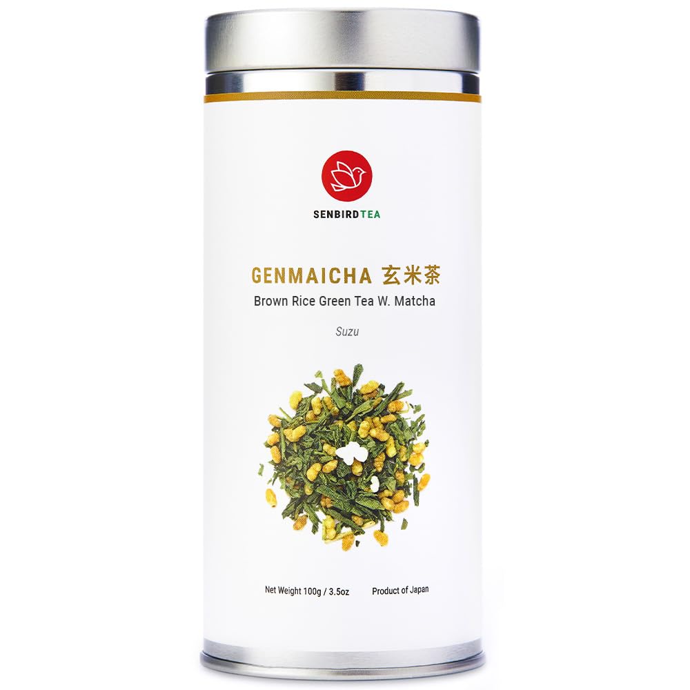 Senbird Premium Genmaicha With Matcha - Japanese Brown Rice Green Tea With Matcha - From Kyoto, Japan - Loose Leaf Tea In Airtight Tea Tin