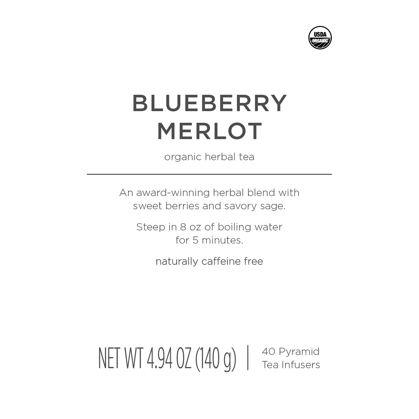 Tea Forte Blueberry Merlot Premium Organic Caffeine-Free Herbal Tea Blend Event Box, Bulk Pack 40 Count, 10 per tray Individually Wrapped Handcrafted
