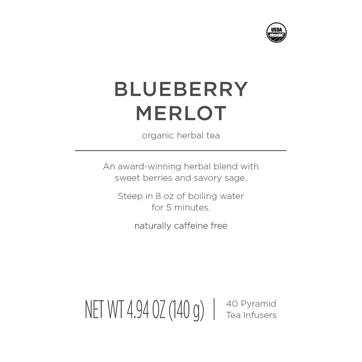 Tea Forte Blueberry Merlot Premium Organic Caffeine-Free Herbal Tea Blend Event Box, Bulk Pack 40 Count, 10 per tray Individually Wrapped Handcrafted