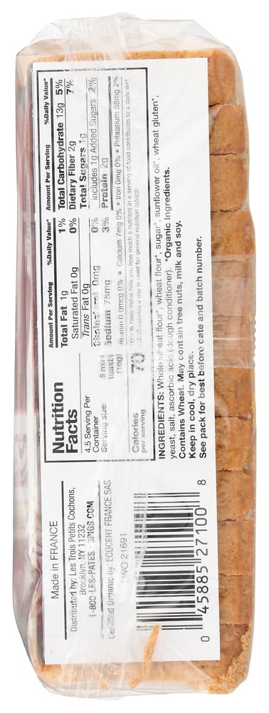 Organic Whole Wheat Mini Toasts by Les Trois Petits Cochons (2.8 ounce) - Pack of 3