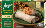 Amy's Frozen Meals, Cheddar Cheese Burrito with Organic Rice and Beans, Microwave Meals, 24 Oz 4 Pack