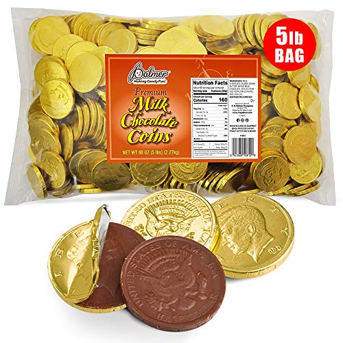 R.M. Palmer Milk Chocolate Gold Coin Half Dollars, Bulk Bag, Fun Sized, Treats, Candy, and Snacks (5 Pound (Pack of 1))