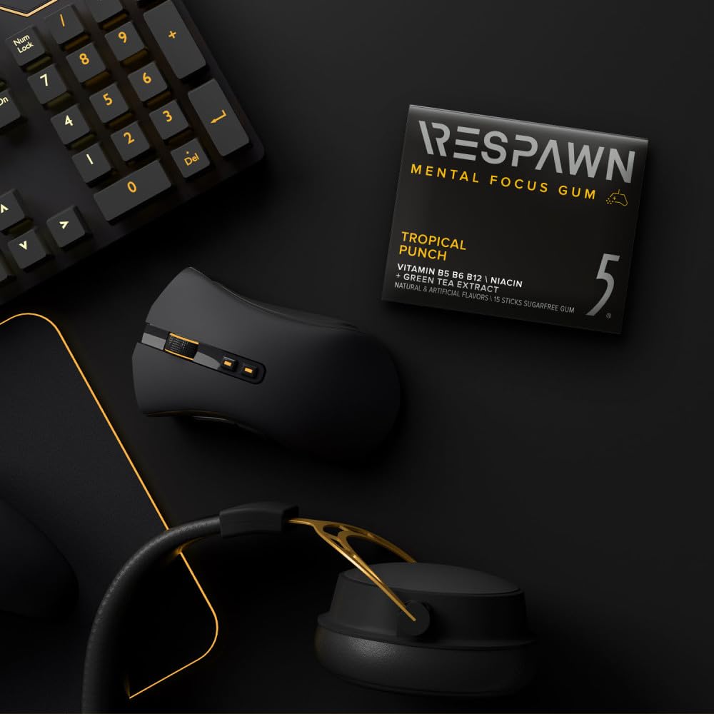 RESPAWN by 5 GUM Mental Focus Gum, Tropical Punch Sugar Free Chewing Gum, 15 Sticks