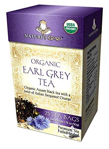 Nature's Guru Organic Whole Leaf Black Tea Earl Grey 25 Count Individual Tea Bags