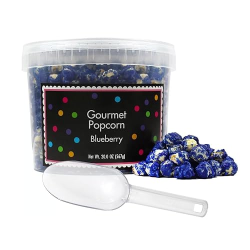 Blue Popcorn Bucket with Scoop, 20 Ounce, Blueberry Flavored, The Hampton Popcorn & Candy Company