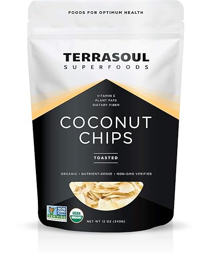 Terrasoul Superfoods Organic Toasted Coconut Chips, 12 Oz - Unsweetened | Unsalted | Perfectly Toasted Flakes