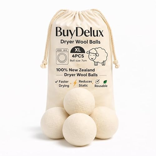 Wool Dryer Balls 4 Pack XL 7cm, 100% New Zealand Wool, Reusable 1000+ Loads, Natural Fabric Softener Alternative, Reduces Static & Wrinkles.