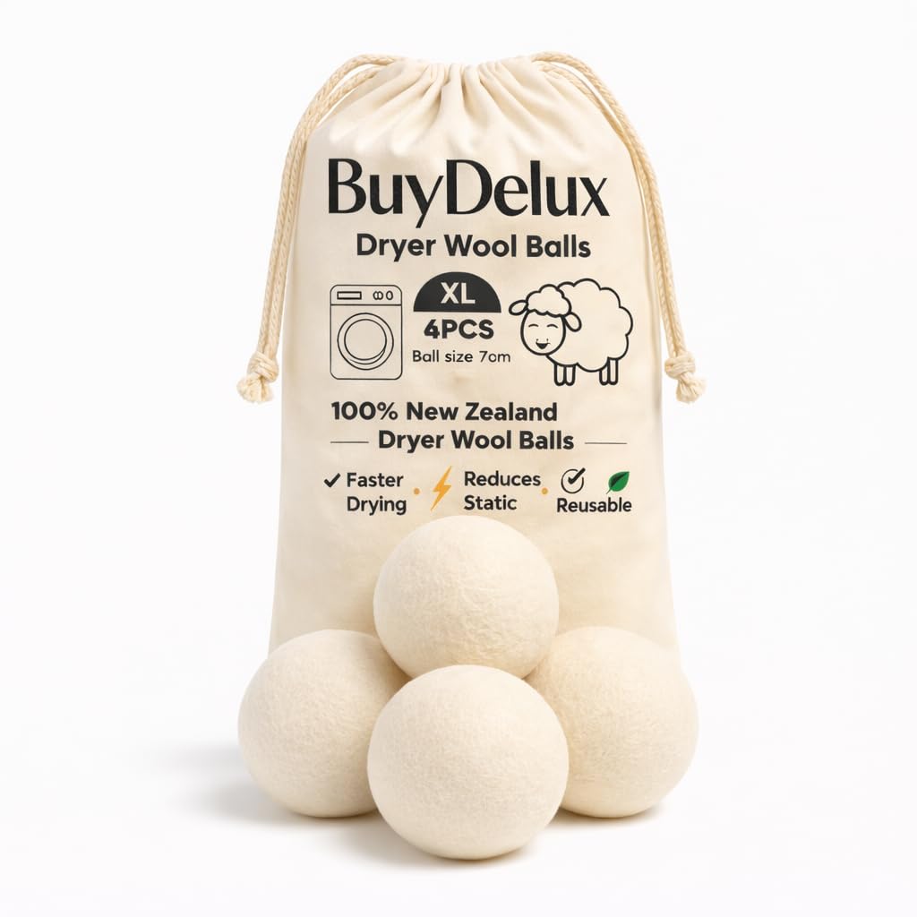Wool Dryer Balls 4 Pack XL 7cm, 100% New Zealand Wool, Reusable 1000+ Loads, Natural Fabric Softener Alternative, Reduces Static & Wrinkles.