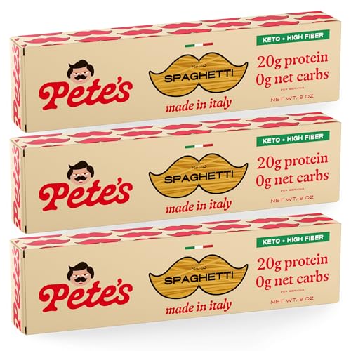 Pete's Pasta Spaghetti Noodles | 20g Protein Pasta, No Carb | Keto, Carb Free Pasta | Healthy, Zero Carb Italian Pasta From Italy | 3-Pack, 8oz